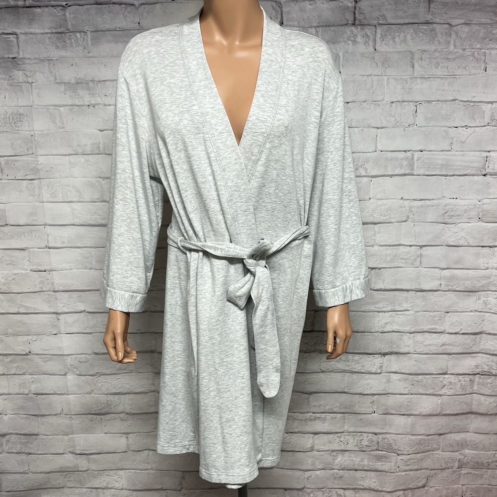 Charter Club Robe Womens Medium Gray Tie Wrap Pockets Cozy Lounge Spa